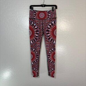 Wolven Leggings Womens Large Red Black Mandala Print High Waist Yoga Pants RPET